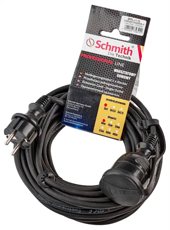 Echt Gummi-Verlängerungskabel 3x2,5mm, 20m, schwarz Schmith SPPLJ-3-20