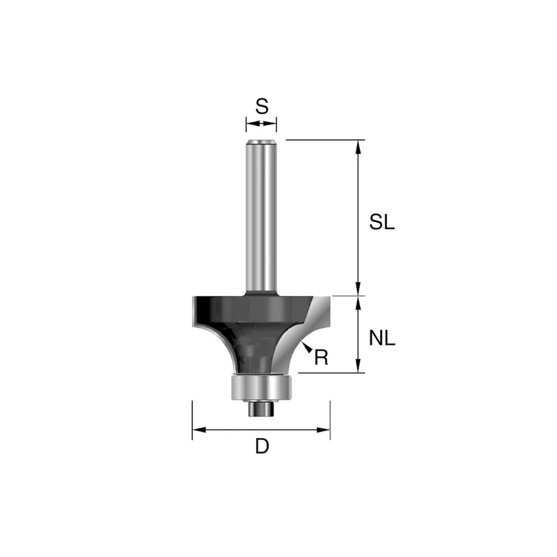 BRÜCK HW-Abrundfräser m.Kugellager Typ 300 Z2 D=16,7mm,NL=9,5mm,S=8x32mm,R=2mm Preisknaller