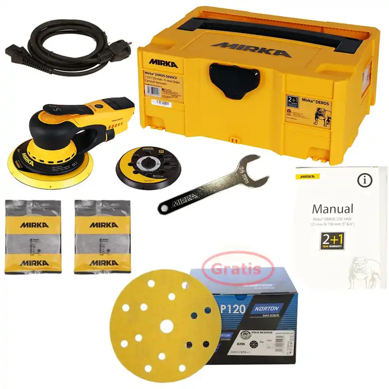 Exzenterschleifer Elektro Mirka DEROS 5650CV Set + 50 Schleifsch. gratis im Case Knallerangebot