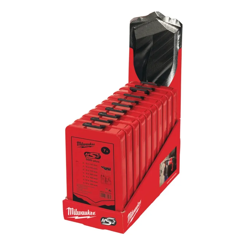 Milwaukee Thekendisplay Hammerbohrerkassette M2 SDS-Plus, 10 St. Abverkauf