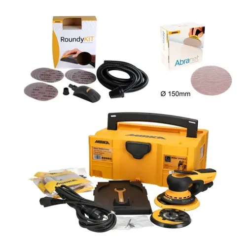 Exzenterschleifer Mirka DEROS II 5650CV Set + 50 Abranet Sch. 125mm, Case & Roundy-Kit Gratis Ausverkauf