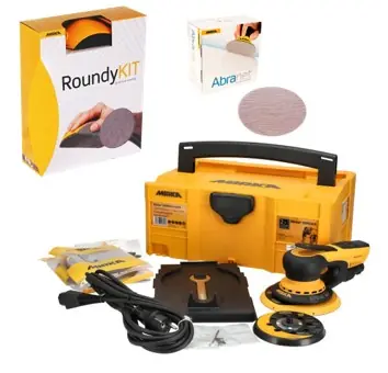 Exzenterschleifer Mirka DEROS II 5650CV Set + 50 Abranet Sch., Case & Roundy-Kit Gratis Kracherpreis