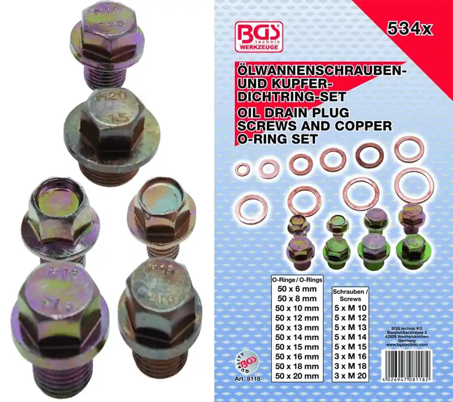 BGS Ölwannenschrauben- und Kupfer-Dichtring-Sortiment | 534-tlg. – 8118 Bestpreis