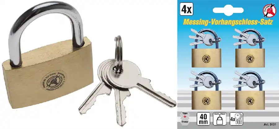 Top-Angebot BGS DIY Messing-Vorhängeschloss-Satz | gleichschließend | 40 mm | 4-tlg. – 3101
