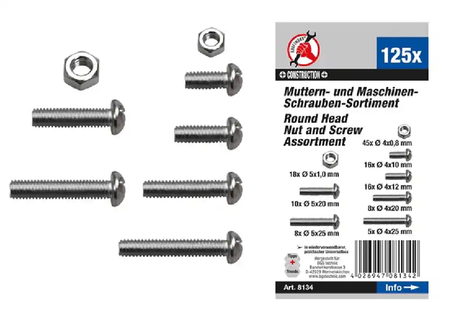 BGS DIY Muttern- und Schrauben-Sortiment | metrisch | M4 / M5 | 125-tlg. – 8134 Bestpreis