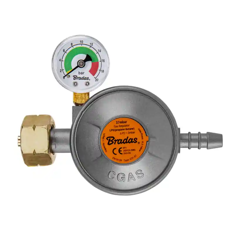 Gasdruckminderer 37 mbar mit Manometer & EFV-Ventil Kracherpreis