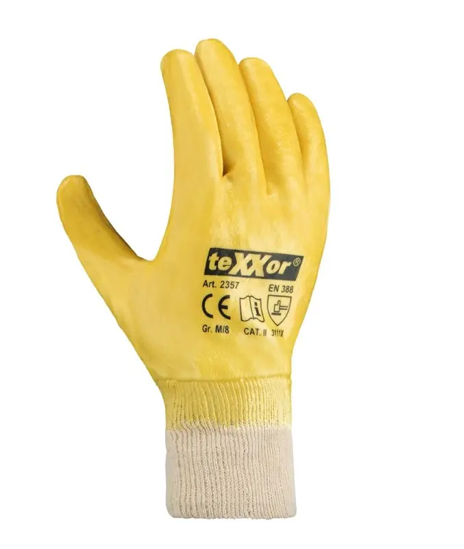Sonderangebot teXXor® Nitril-Handschuhe (vollbeschichtet) STRICKBUND, Gelb/Beige