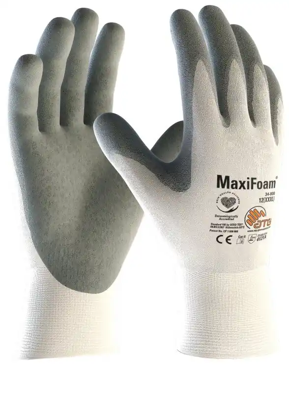 Neue Kollektion MaxiFoam® Nylon-Strickhandschuhe (34-800), Weiß/Grau
